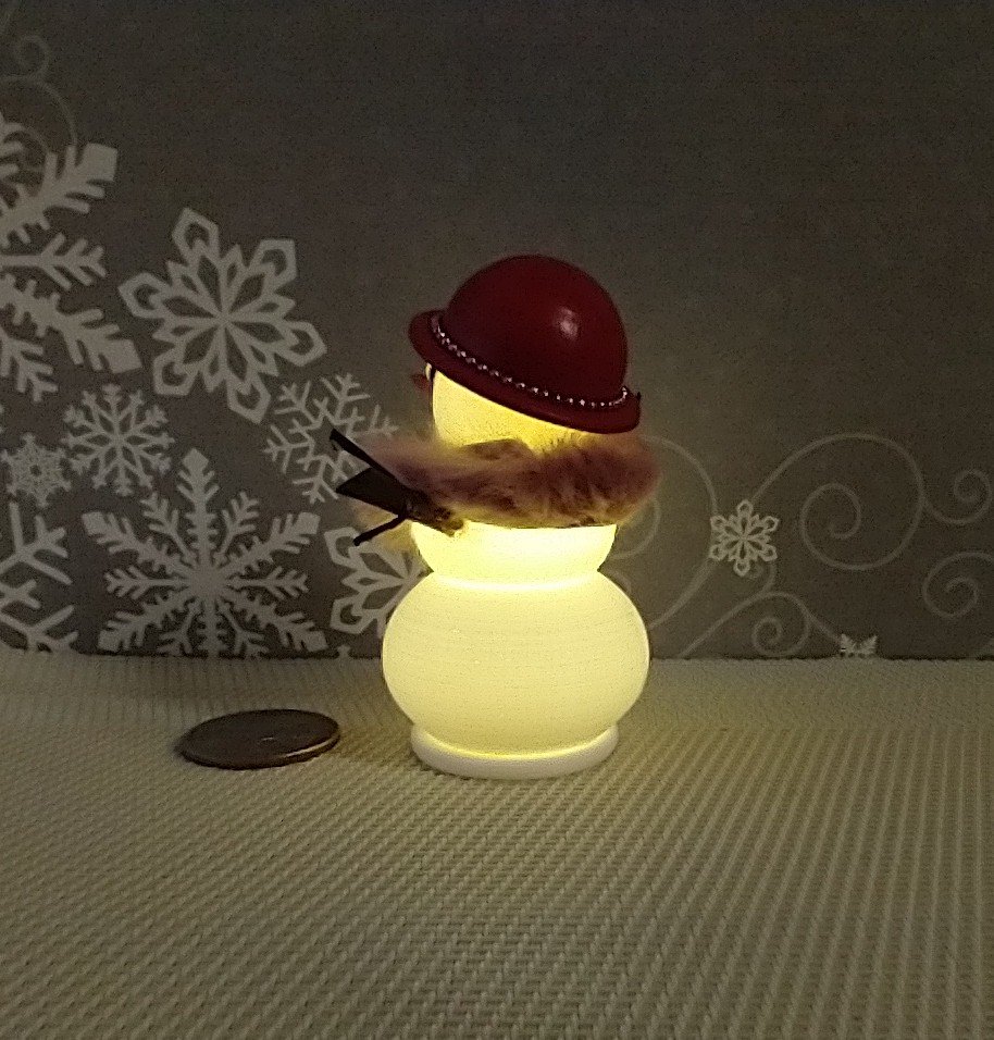 1:12 Dollhouse miniature light up snowlady with rabbit fur shawl and red hat Battery operated holiday decor REF Snowlady