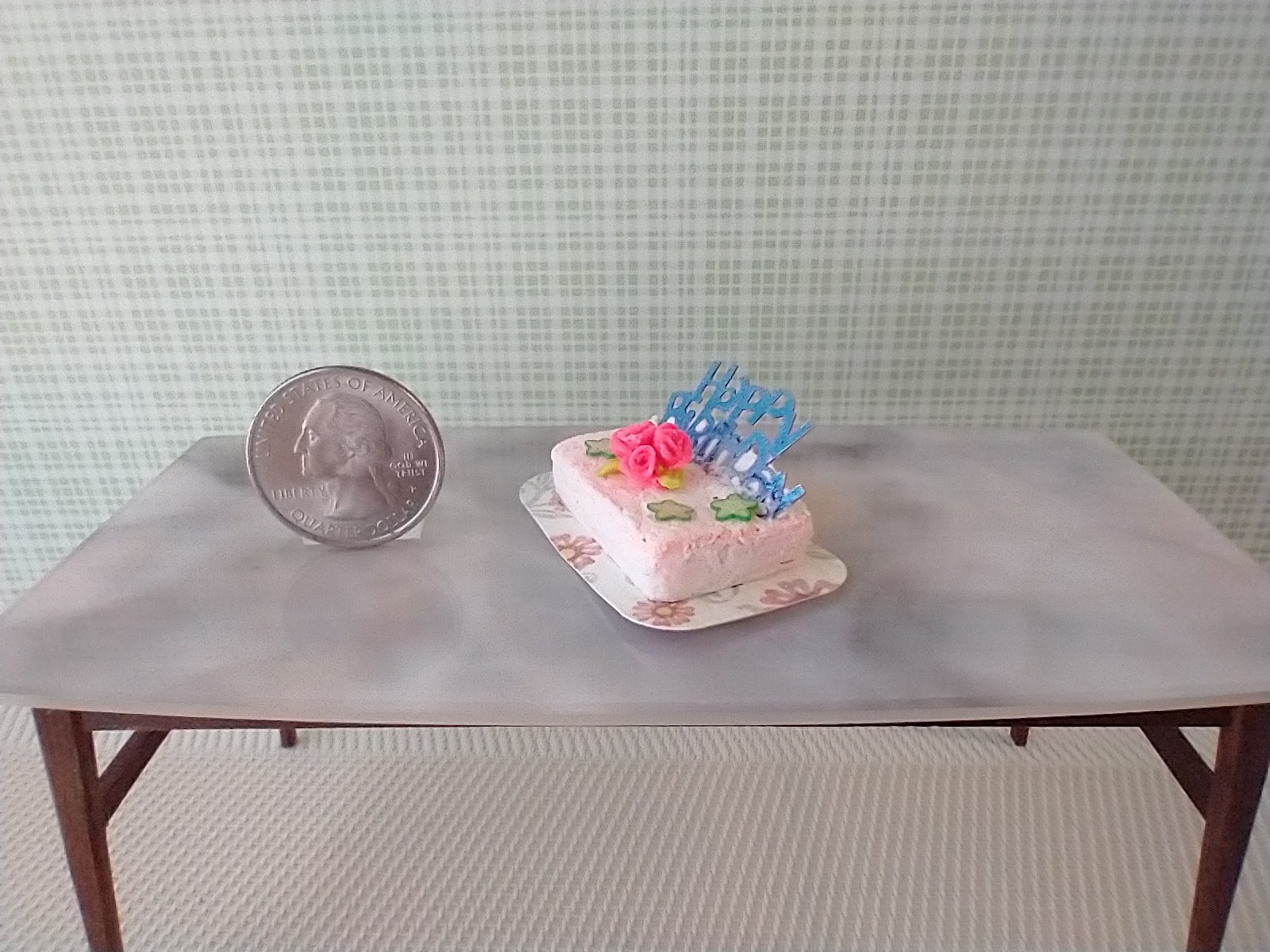 1:12 scale dollhouse miniature sheet cake for birthday celebration handmade from air dry clay