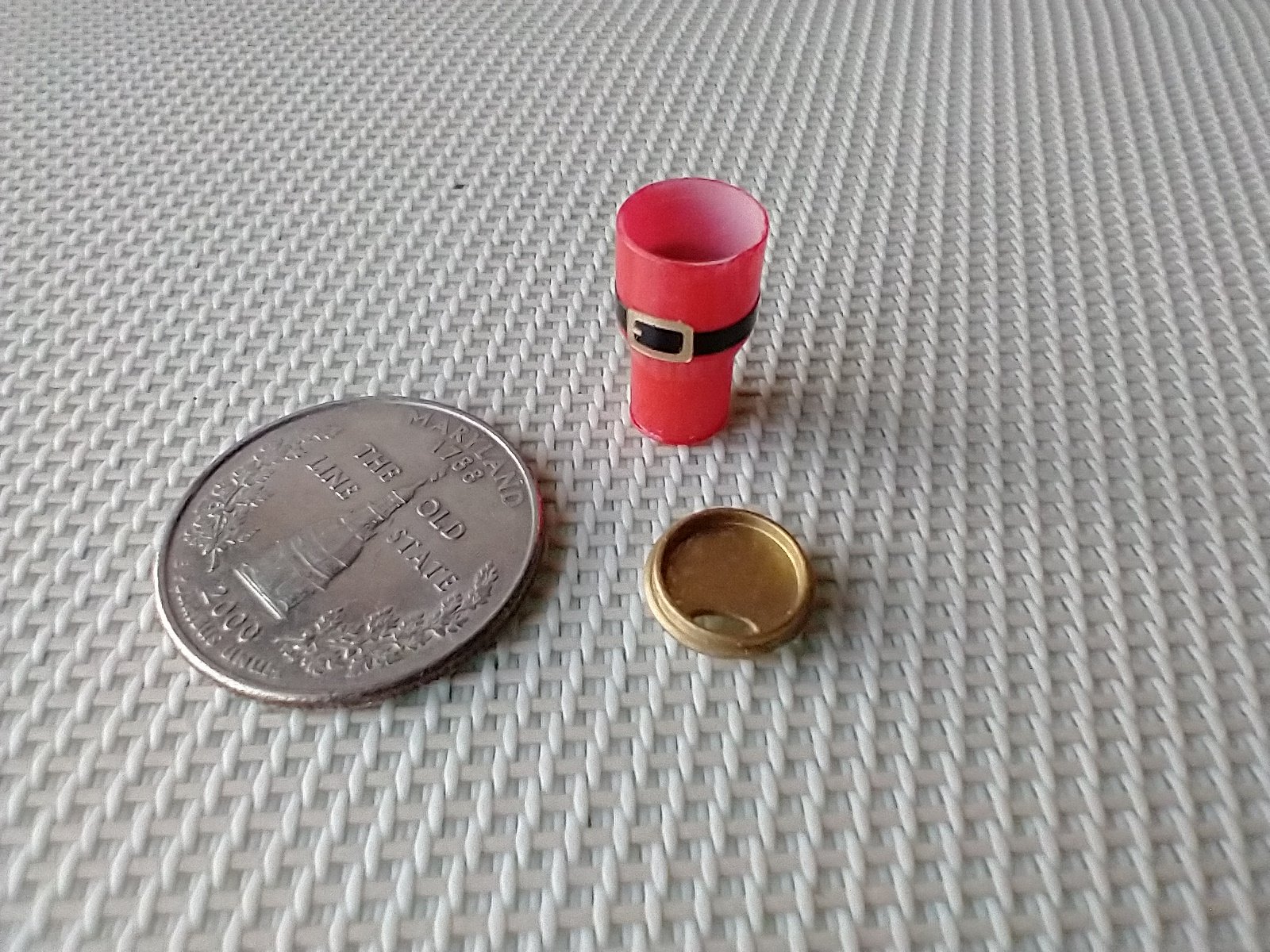 RESERVED 1:12 Dollhouse miniature holiday tumbler in red with black Santa belt and removable lid REF Santa belt