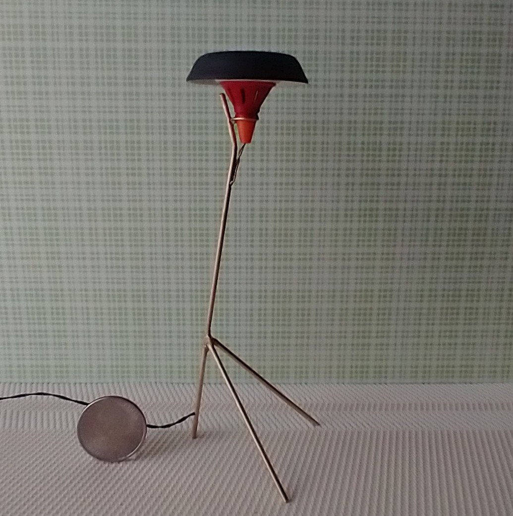 1:12 scale dollhouse mid-century style tripod floor lamp Battery operated MCM lamp with external wires