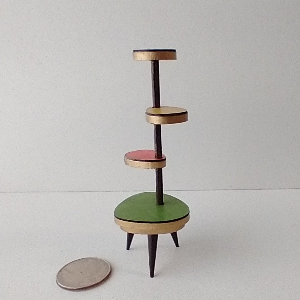 1:12 Dollhouse mid-century style plant stand inspired by Formica 4-tier plant stand with tapered legs REF Lowest green platform