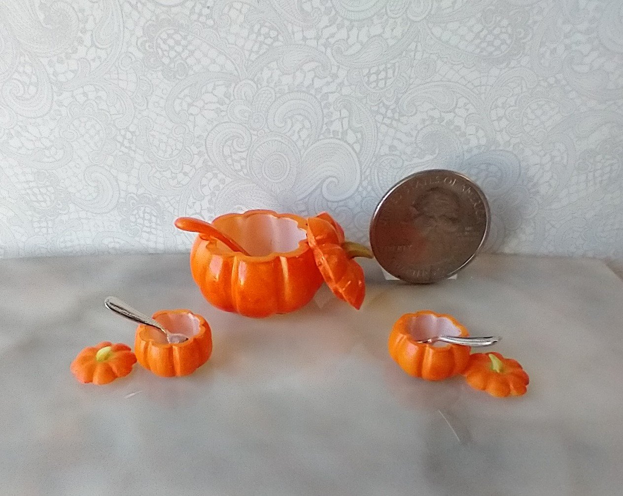 1:12 scale dollhouse pumpkin soup bowl with lid for fall or Halloween Thanksgiving Decorative serving bowl REF Orange PRICE is for EACH unit