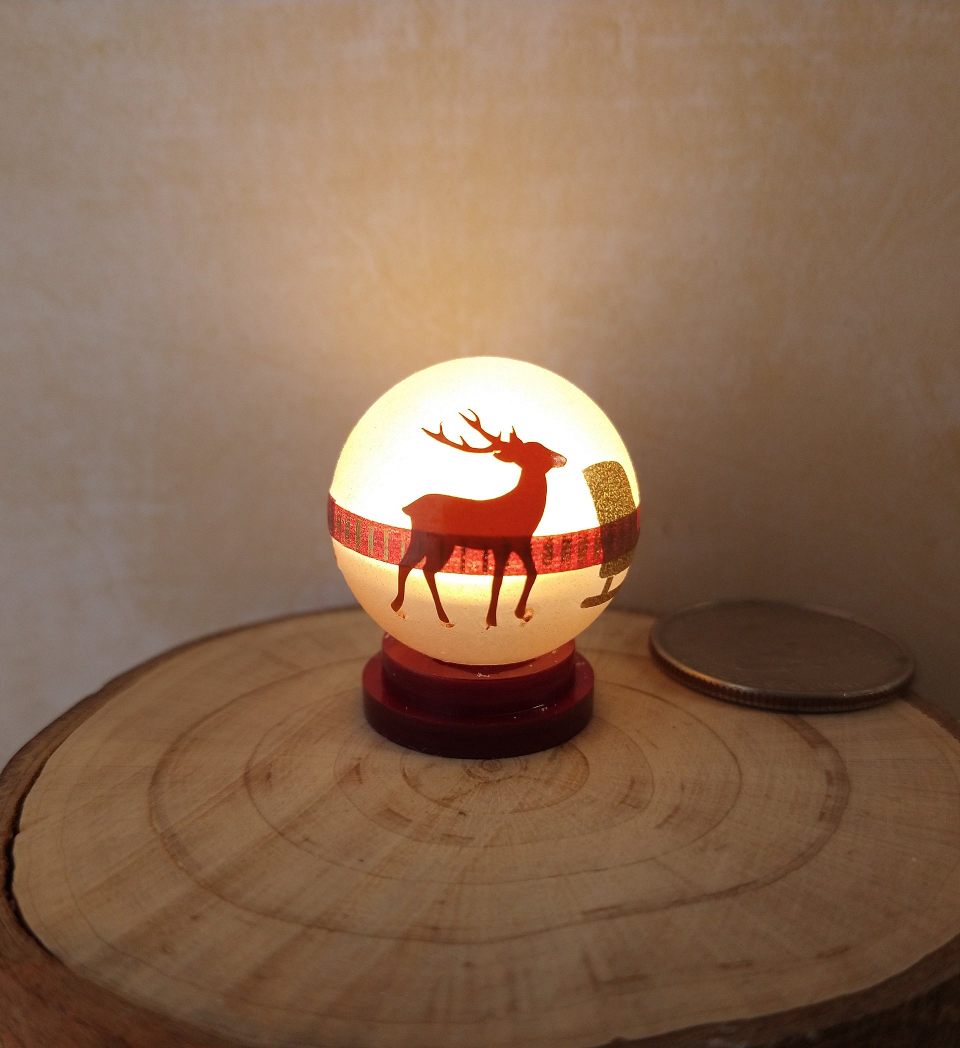 1:12 Dollhouse holiday light up globe ornament Free standing frosted globe Christmas ornament Battery operated holiday light REF Oh deers