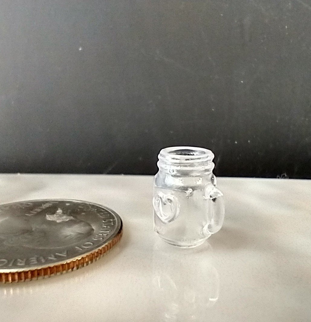 1:12 Dollhouse miniature mason jar inspired drinkware with handle Ready for DIY drink  REF Embossed hearts Price is for EACH