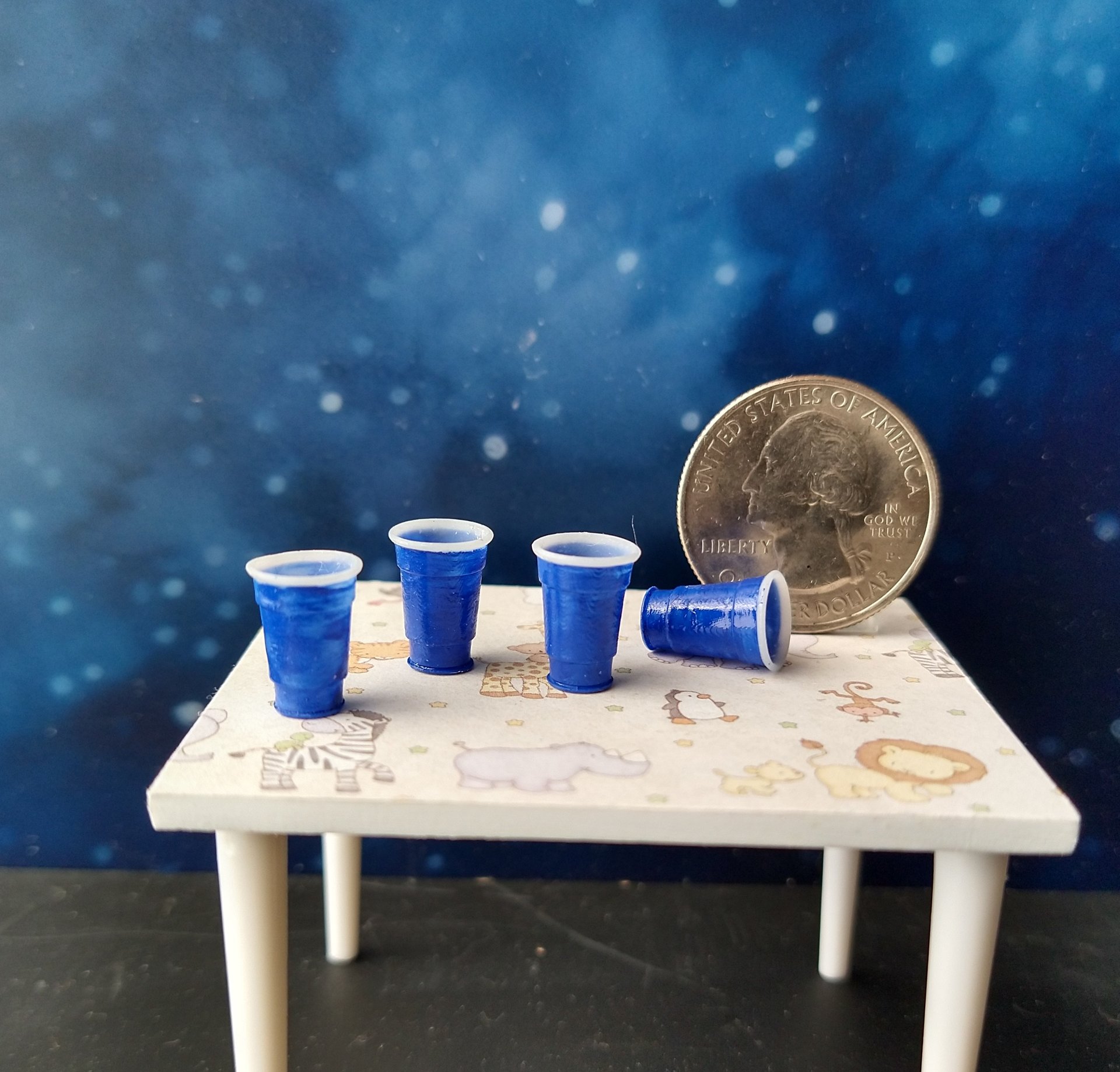 RESERVED for Tanya 1:12 Dollhouse miniature blue cold drink cups Set of 4