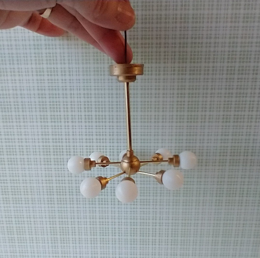 For Diana MADE TO ORDER For 12-volt wired dollhouse - 1:12 scale mid-century inspired space age orbit chandelier Atomic age MCM 8-light ceiling light