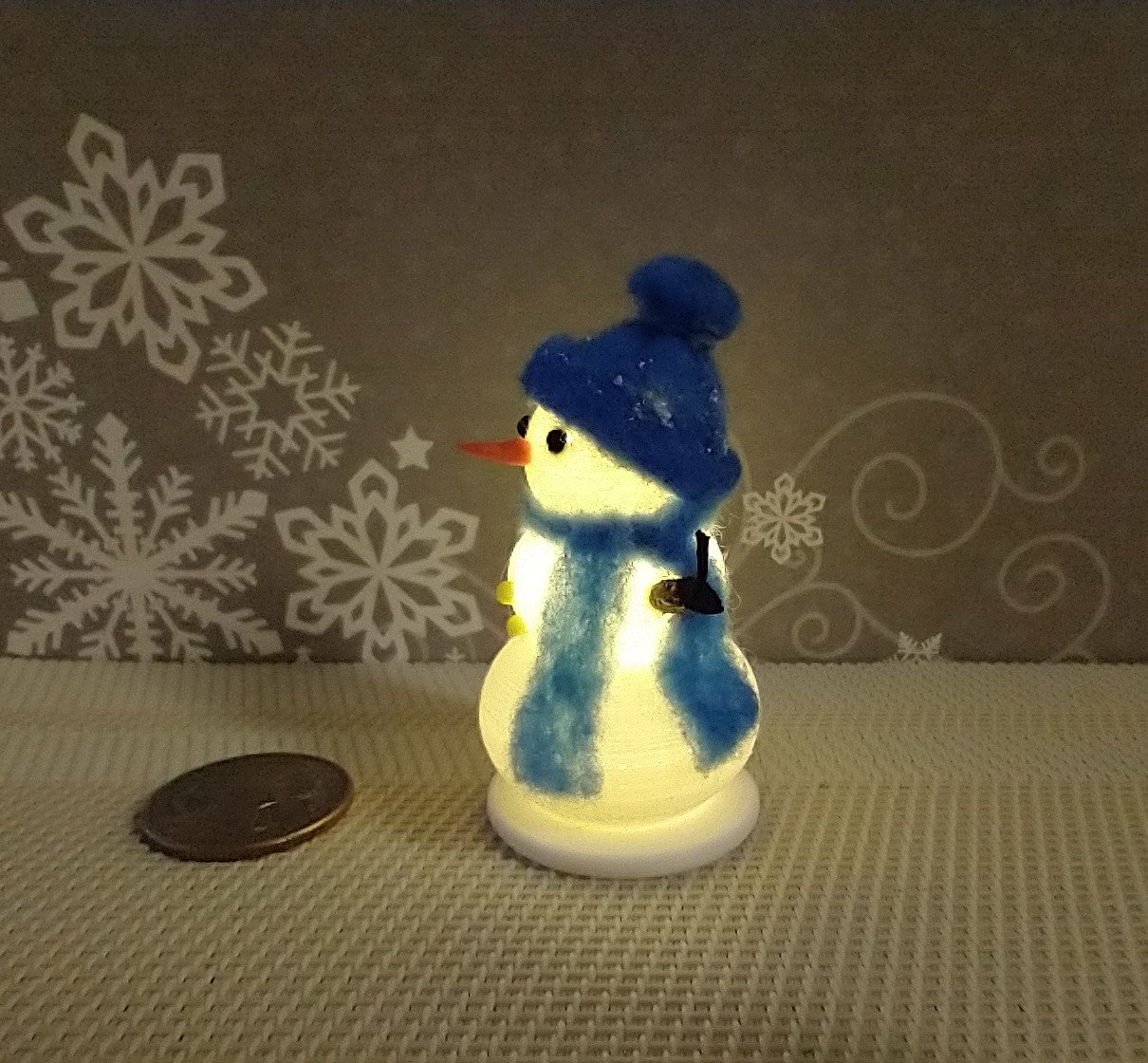 1:12 Dollhouse miniature light up snowman junior with blue felt hat Battery operated holiday decor