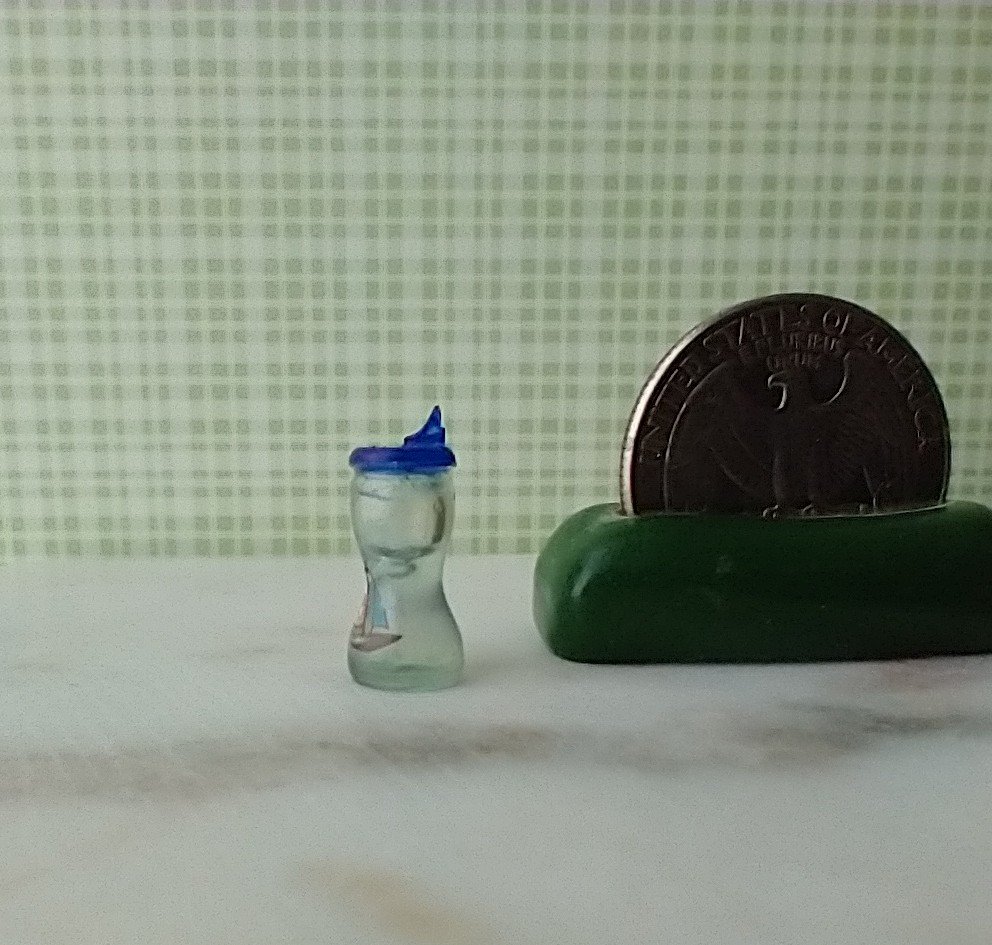 1:12 Dollhouse miniature blue sippy cup with sail boat decal REF Blue lid
