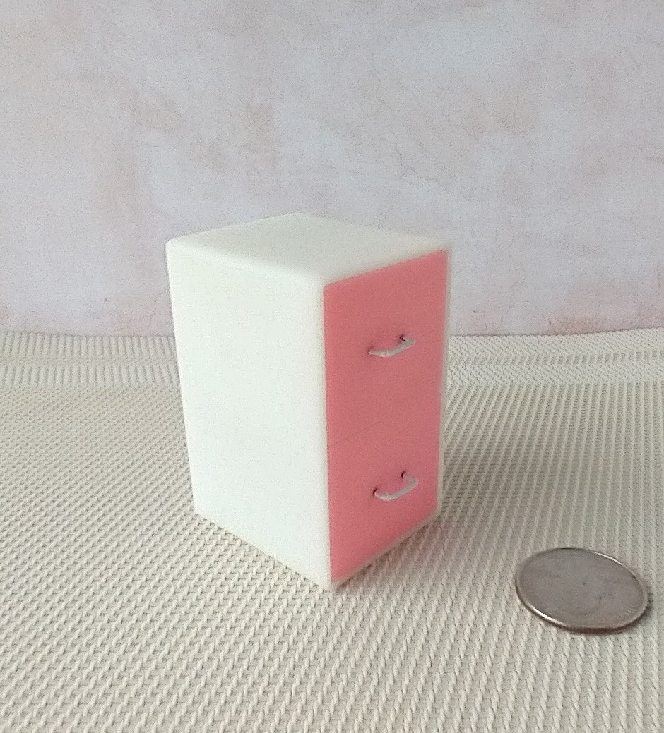 MADE to ORDER Pink 1:12 Dollhouse 2-drawer filing cabinet with rounded corners contemporary style for mini home office or craft room REF Pink filing