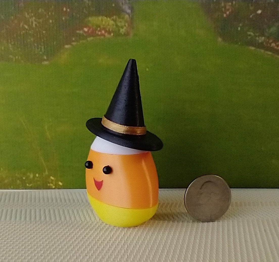 Dollhouse miniature lighted candy corn witch Battery operated Halloween decor for 1:12 or play scale REF Golden hat trim