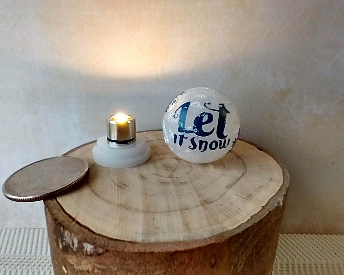 1:12 Dollhouse holiday light up globe ornament Free standing frosted globe Christmas ornament Battery operated holiday light REF Let it snow