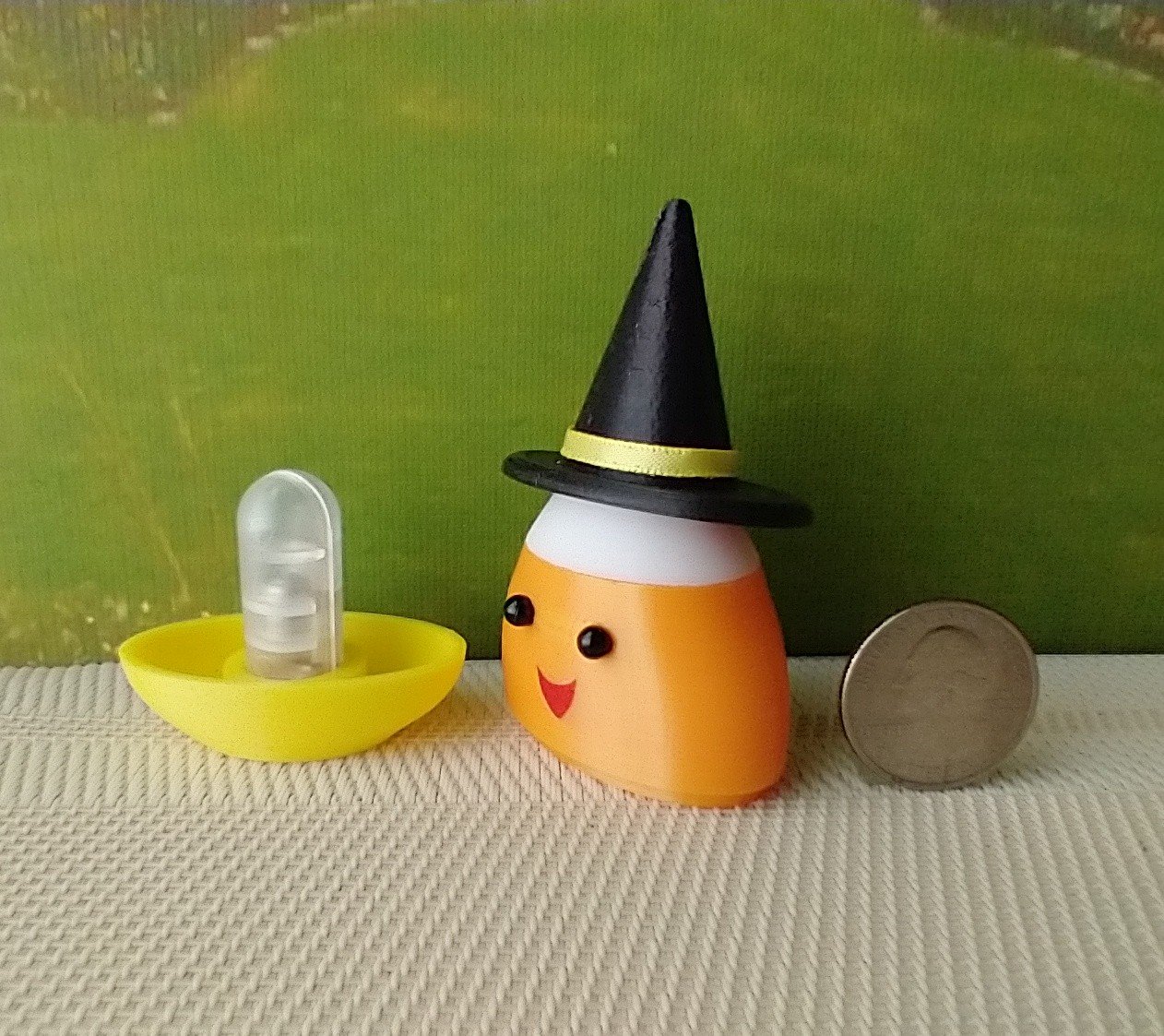 Dollhouse miniature lighted candy corn witch Battery operated Halloween decor for 1:12 or play scale REF Yellow hat trim A