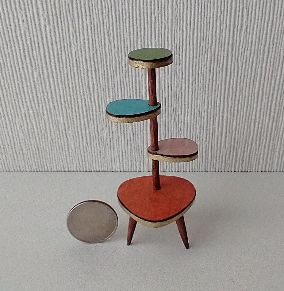 RESERVED for Sherryl.  1:12 Dollhouse mid-century style plant stand inspired by Formica 4-tier plant stand with tapered legs