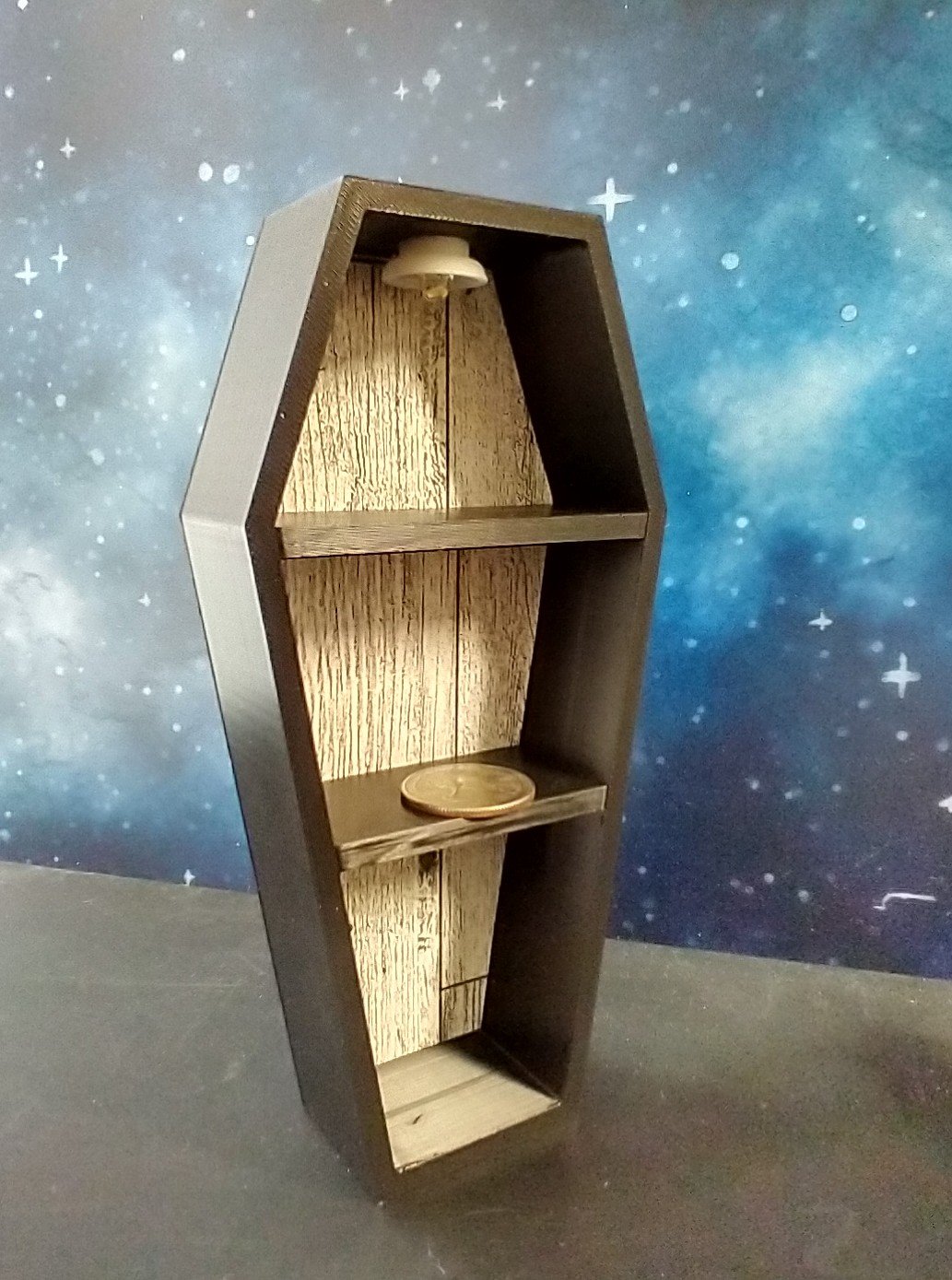 1:12 scale dollhouse miniature Halloween book case Black coffin display case Battery lighted Halloween display unit to showcase your mini Halloween treasures