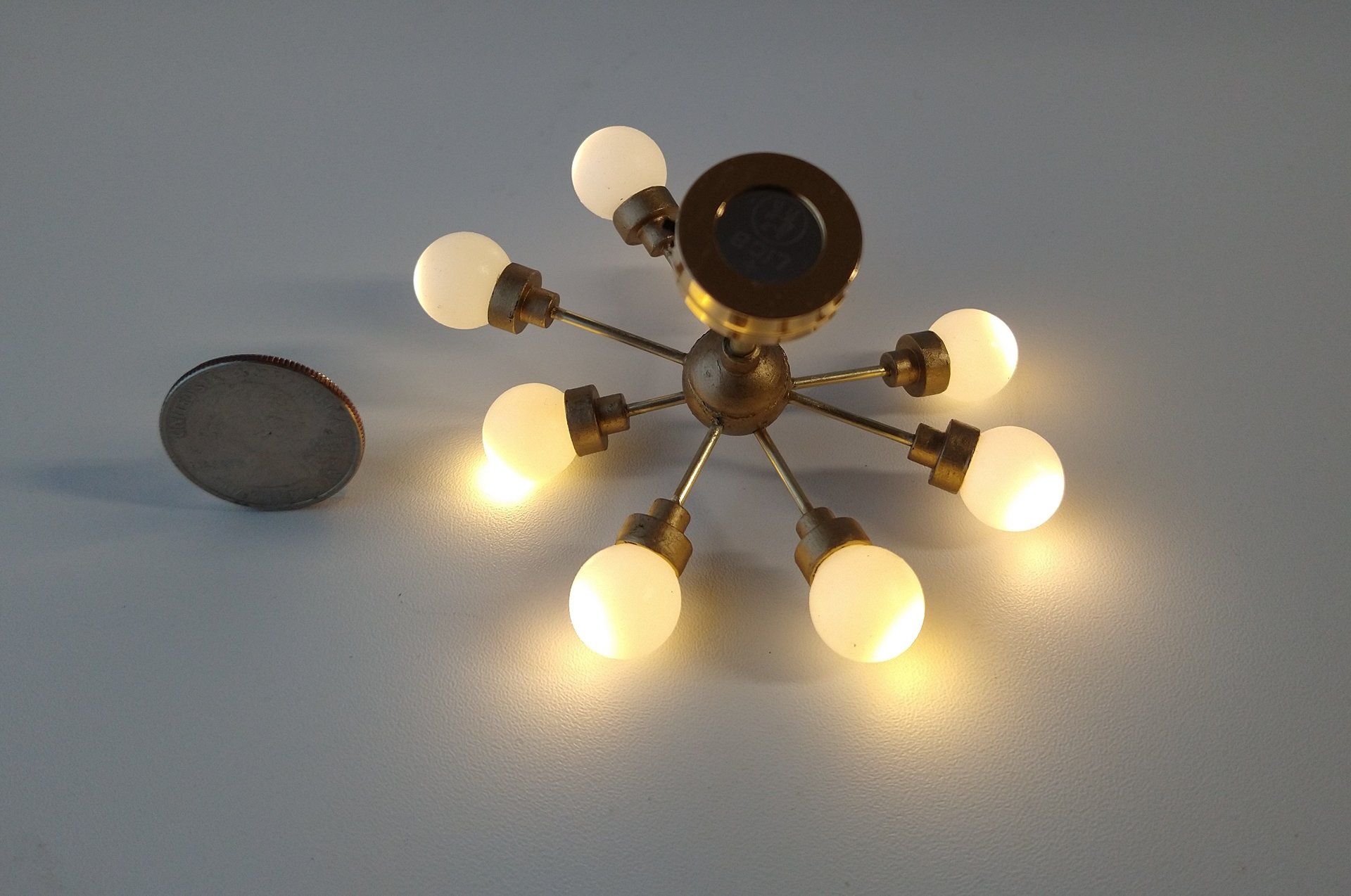 For Lisa MADE TO ORDER 1:12 Dollhouse mid-century inspired space age orbit chandelier Battery operated atomic age MCM 8-arm ceiling light Dollhouse sputnik chandelier