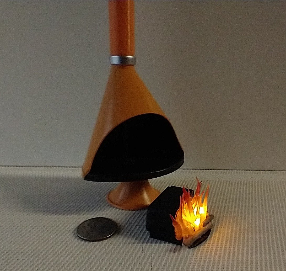 1:12 Dollhouse miniature Mid century modern free standing fireplace MCM orange fireplace inspired by Malm fireplace Retro fireplace REF orange