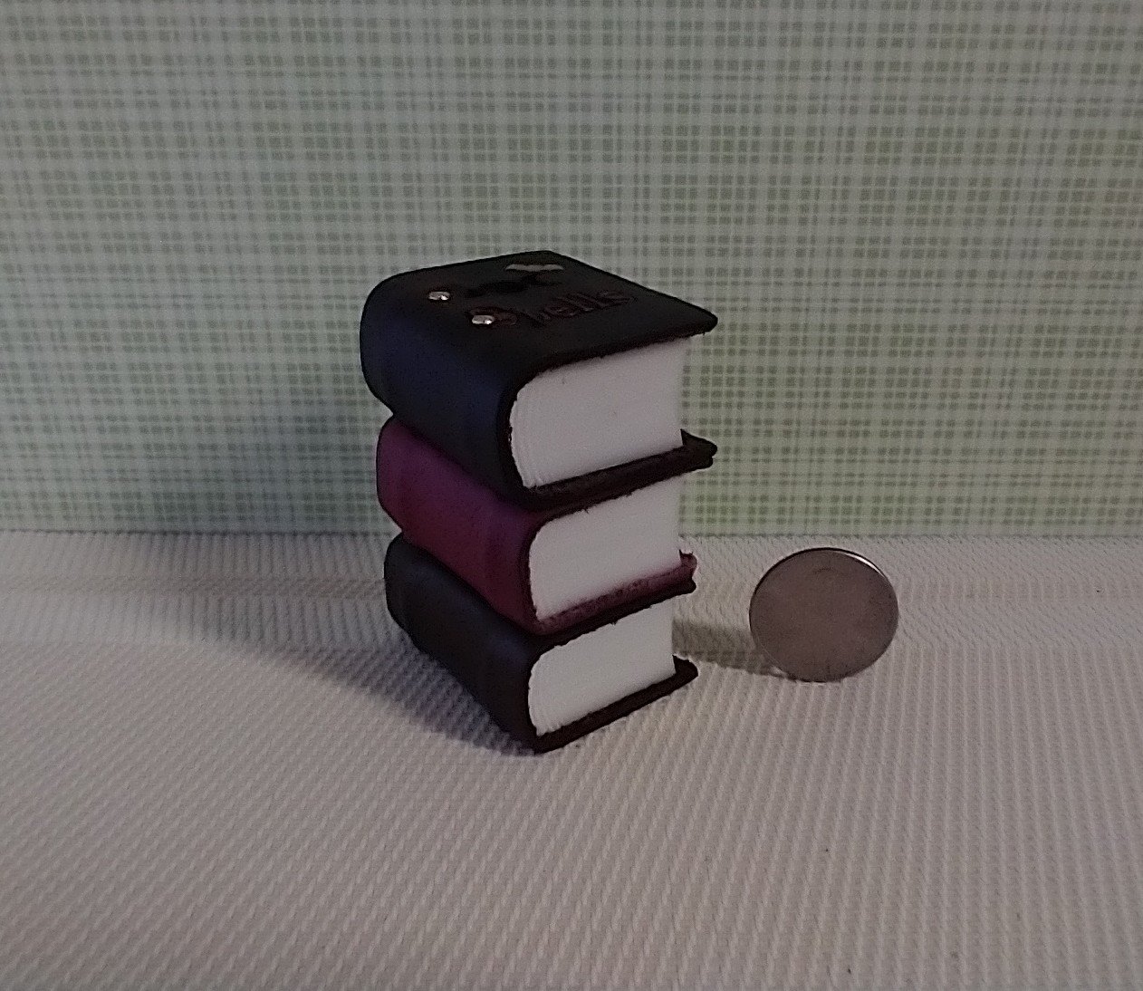 Mini leather bound book of spells Battery lighted Halloween spell book Halloween decor REF Thick brown leather