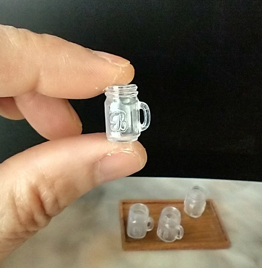 1:12 Dollhouse miniature mason jar inspired drinkware with handle Ready for DIY drink Price is for EACH REF Embossed Bs