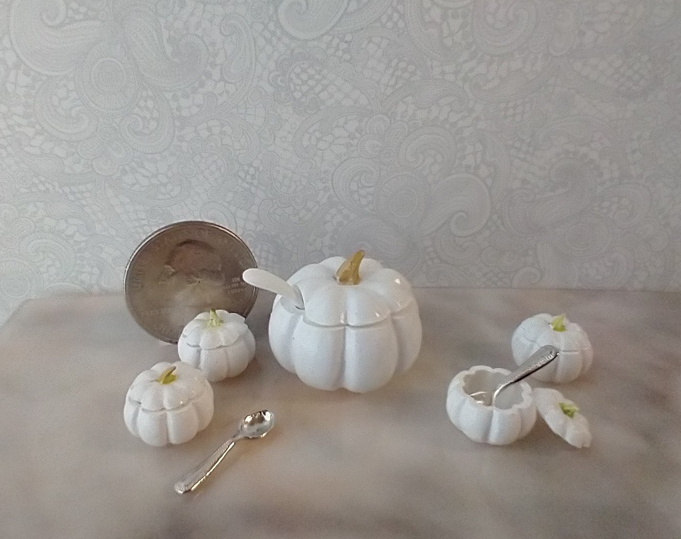 1:12 scale dollhouse pumpkin soup bowl with lid for fall or Halloween Thanksgiving Decorative serving bowl REF White PRICE is for EACH unit