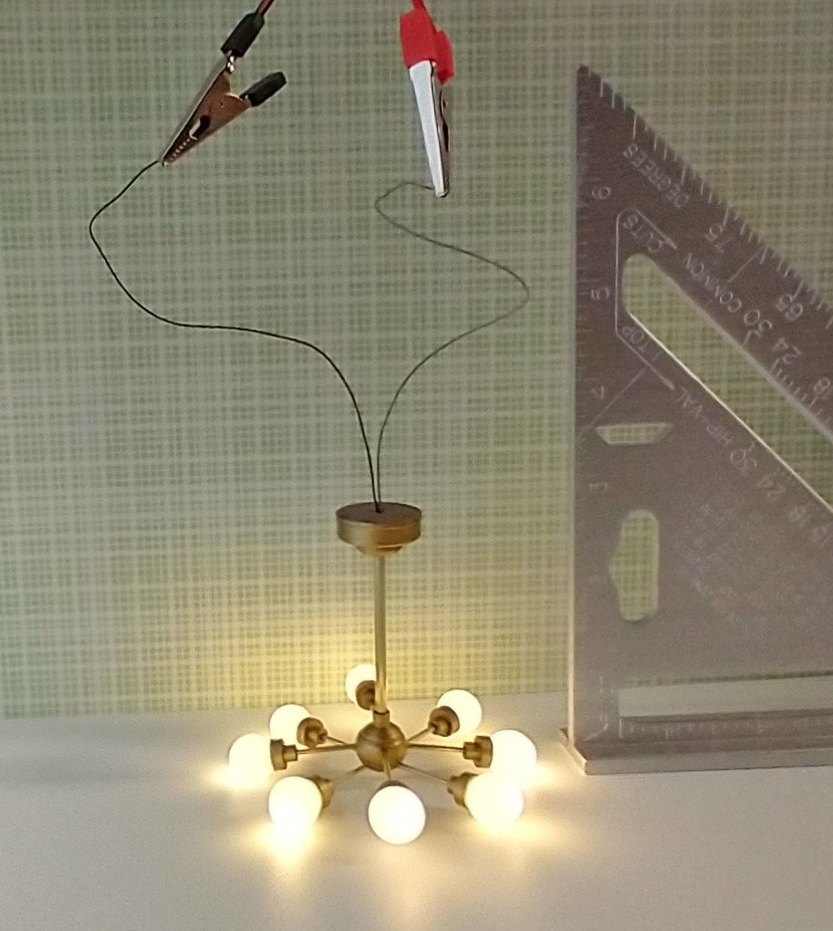 For Diana MADE TO ORDER For 12-volt wired dollhouse - 1:12 scale mid-century inspired space age orbit chandelier Atomic age MCM 8-light ceiling light