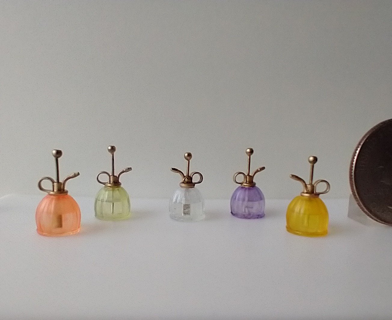 1:12 Dollhouse miniature retro spray bottle half filled with faux water Plant mister in vintage style REF Green tint Price is for EACH