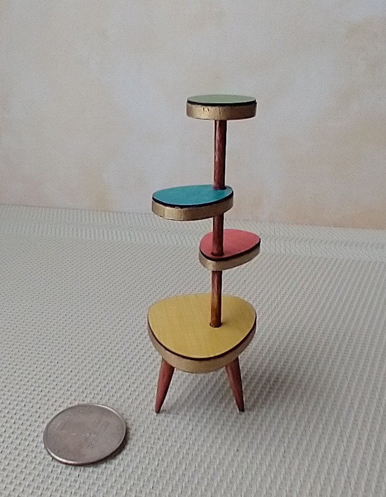 1:12 Dollhouse mid-century style plant stand Formica 4-tiered plant stand or display stand REF green top Plants n accessories NOT included