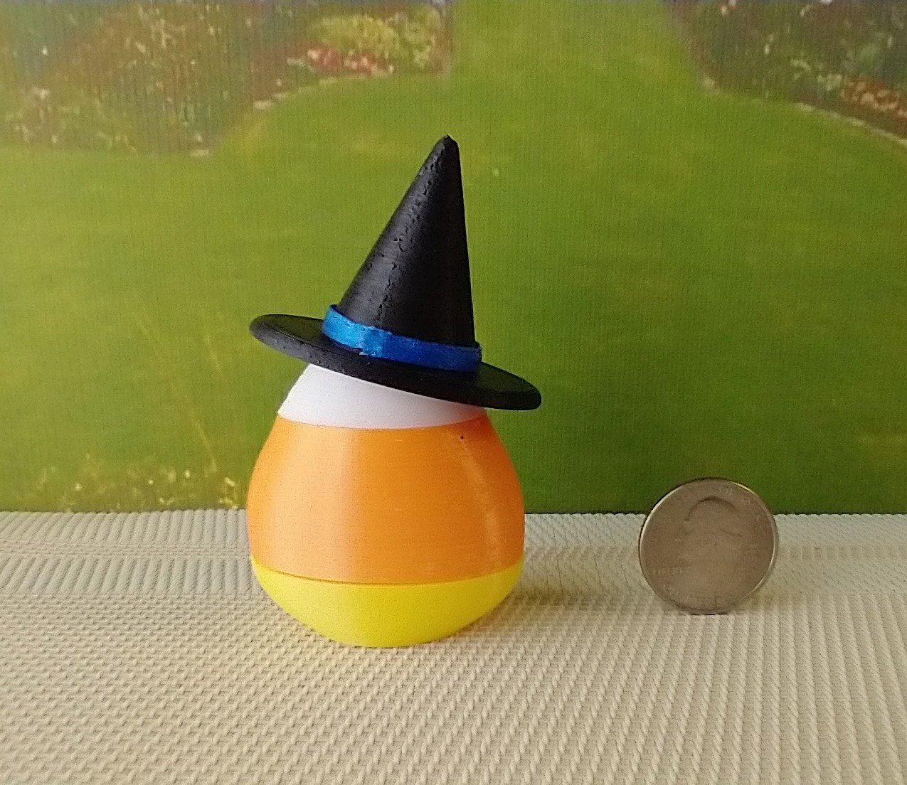 Dollhouse miniature lighted candy corn witch Battery operated Halloween decor for 1:12 or play scale REF Blue hat trim