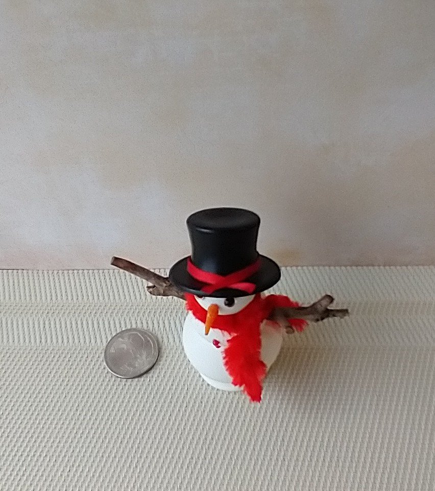 RESERVED 1:12 Dollhouse miniature light up snowman with removable hat Battery operated holiday decor