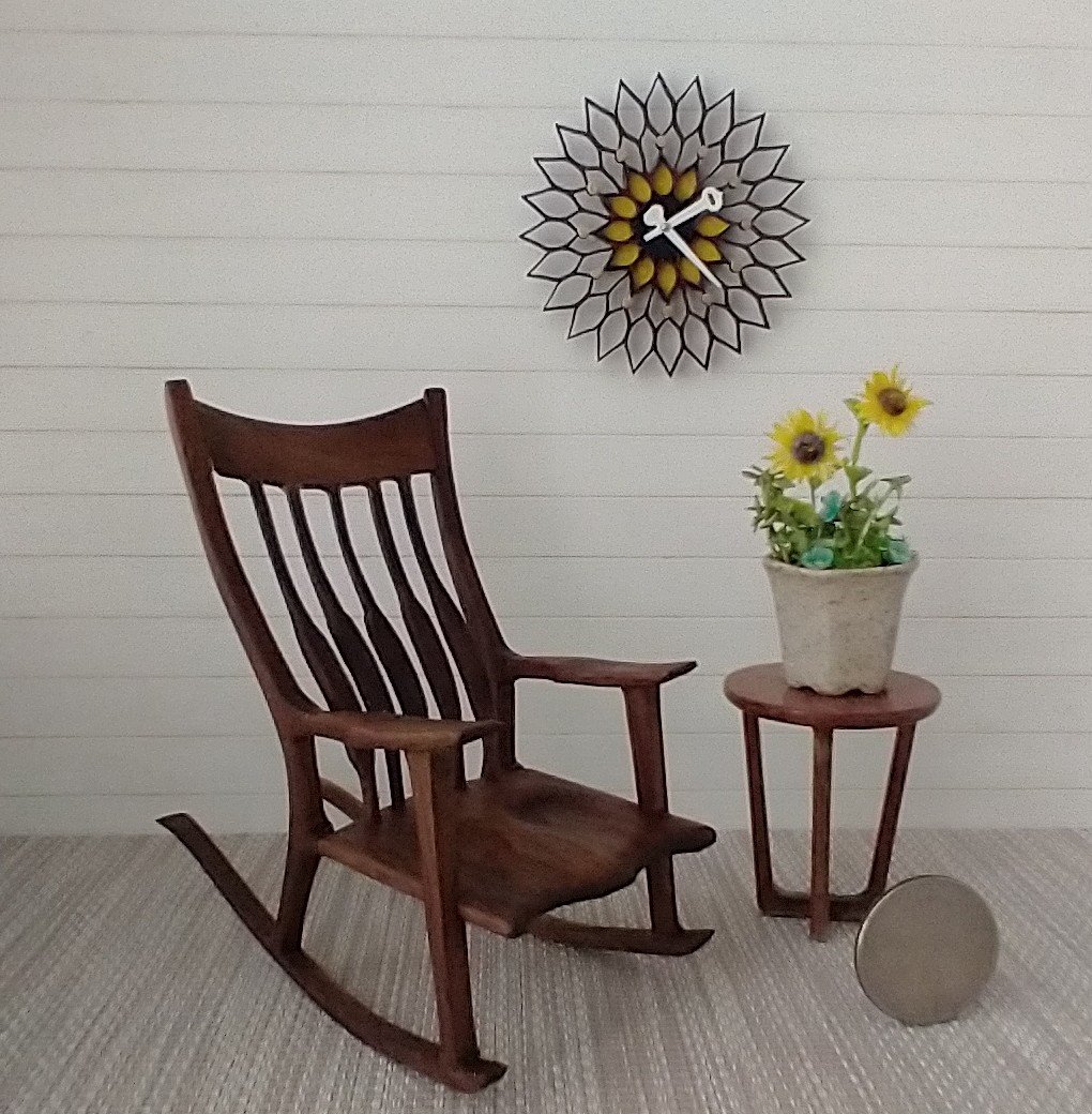 1:12 scale dollhouse mid-century modern sunflower wall clock made from solid walnut wood MCM sunburst clock Non-working clock Price is for EACH