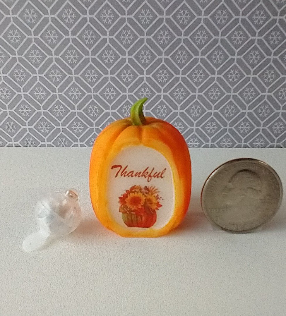Battery lighted miniature battery lighted pumpkin light for 1-inch scale or play scale REF Thankful sunflowers