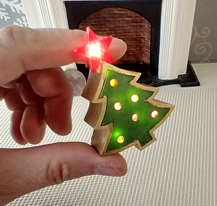 1:12 Dollhouse light up Christmas tree with star tree topper Battery operated miniature holiday LEDs decor No external wires REF