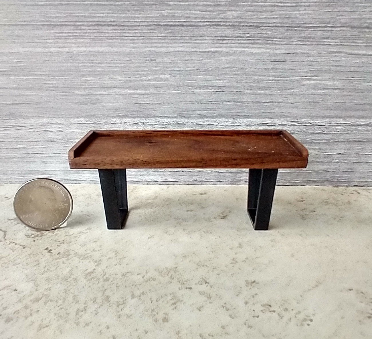 1:12 scale miniature mid-century modern bench with removable cushion REF Walnut