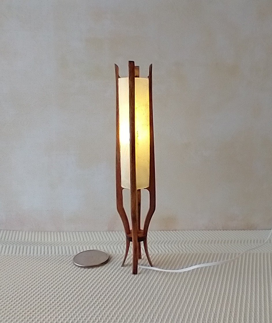 1:12 Dollhouse mid-century styled floor lamp with sculptural legs Battery operated LED miniature lamp
