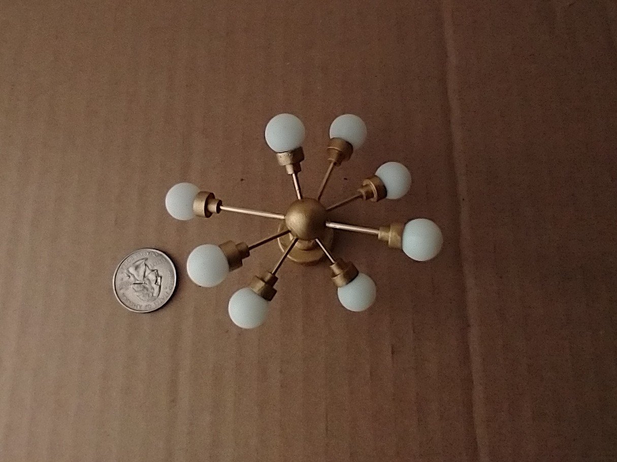 RESERVED for Sherryl.  1:12 Dollhouse mid-century inspired space age orbit chandelier Atomic age MCM 8-light ceiling light