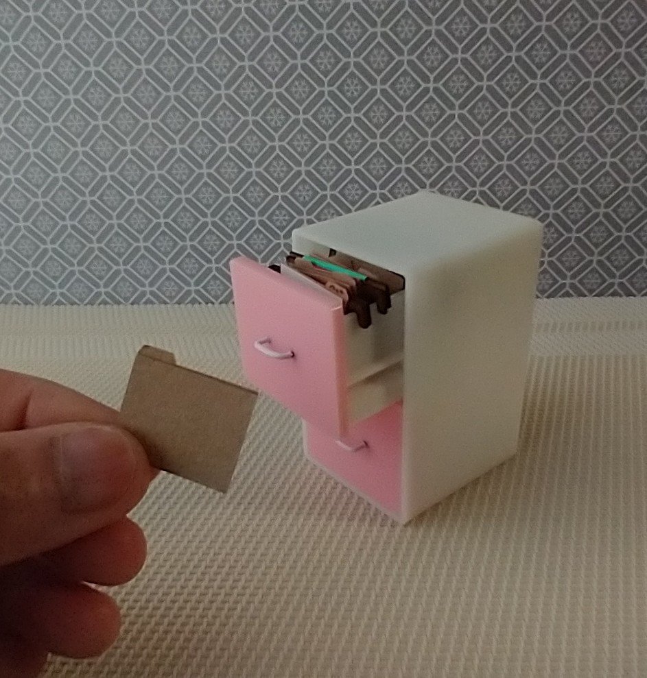MADE to ORDER Pink 1:12 Dollhouse 2-drawer filing cabinet with rounded corners contemporary style for mini home office or craft room REF Pink filing