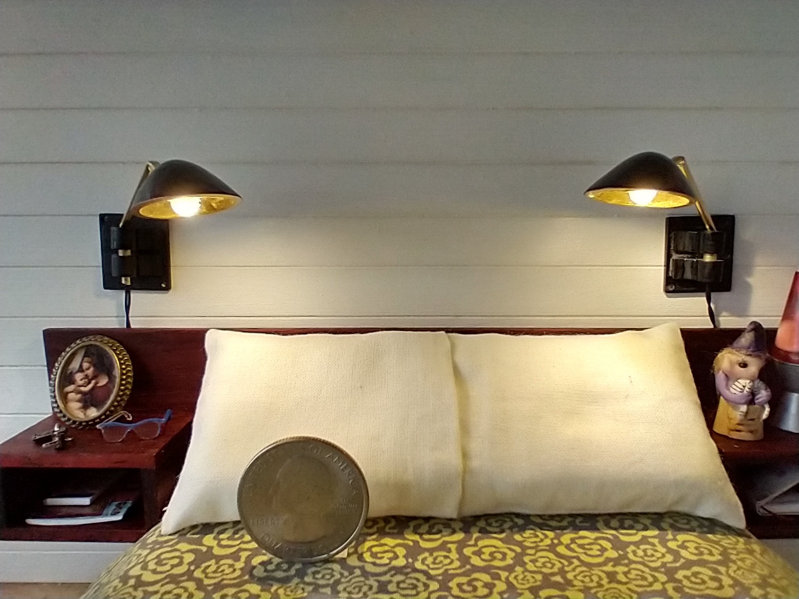 1:12 Dollhouse miniature mid-century modern swing arm wall light MCM wall mounted light with black shade Battery operated LED miniature lamp Price is for EACH unit