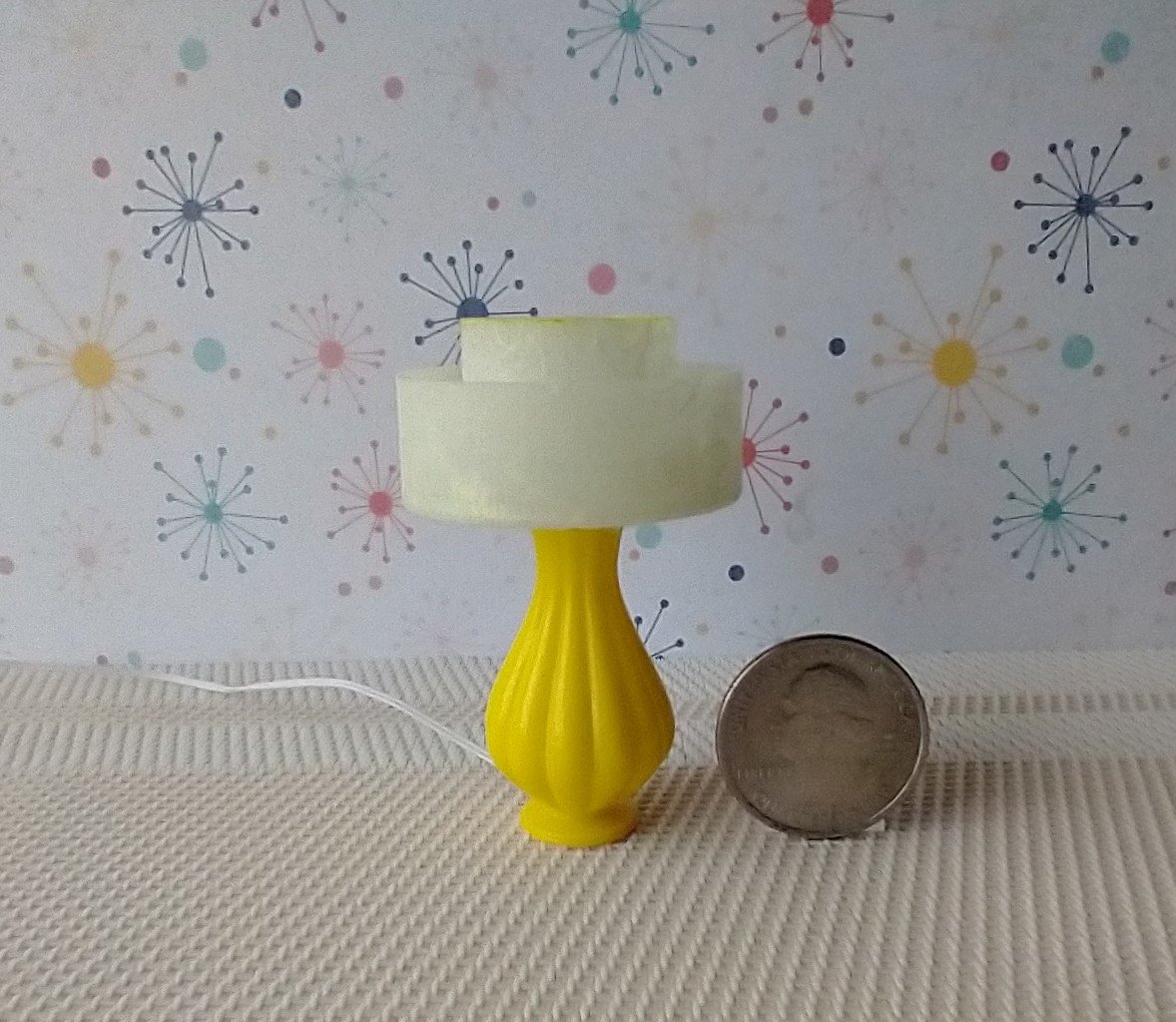 1:12 dollhouse mid-century modern style table lamp with tiered shade MCM retro style table lamp REF Yellow