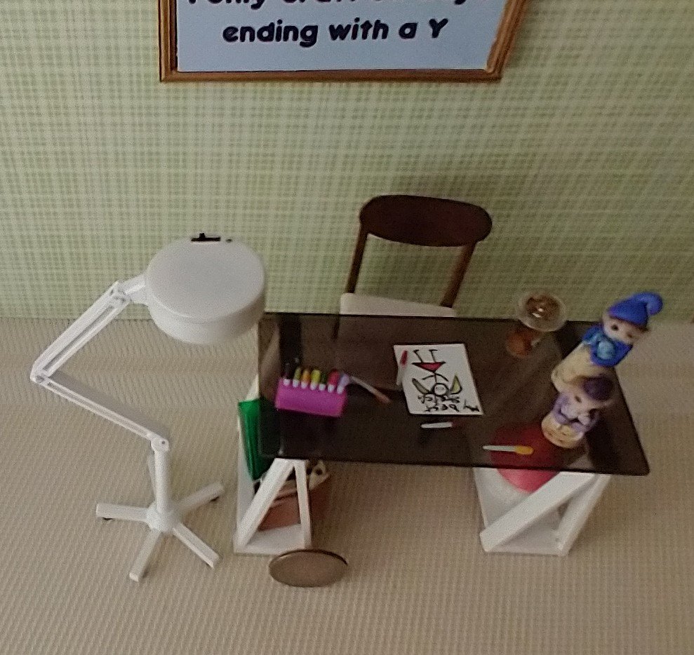 RESERVED 1:12 Dollhouse miniature battery operated floor lamp Craft room lamp with articulating arm and five-wheel base (non-rolling) No external wires