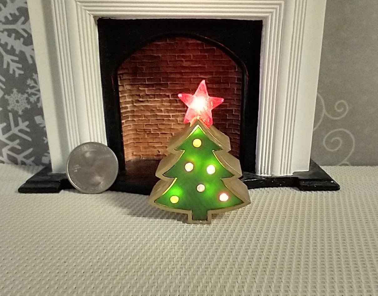 1:12 Dollhouse light up Christmas tree with star tree topper Battery operated miniature holiday LEDs decor No external wires REF