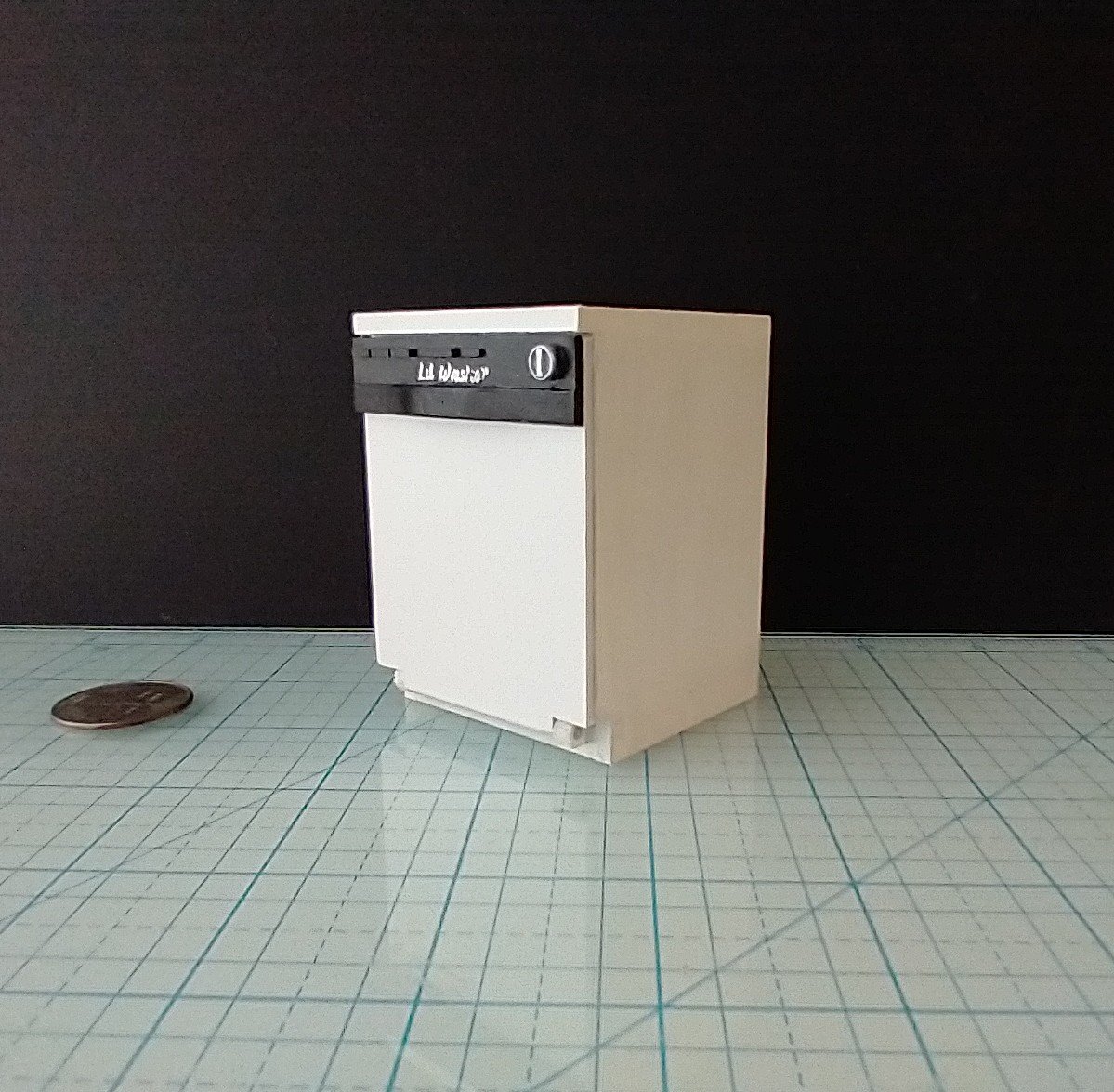 1:12 Dollhouse dishwasher with two slide out racks one flatware basket and detergent holder and hinged door REF White