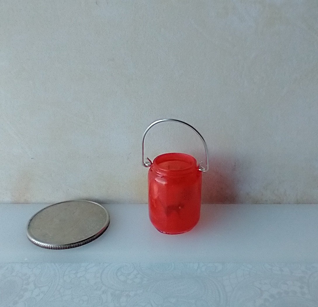 1:12 Dollhouse Halloween Mason jar inspired light DIY styled Halloween deep red jar light with Reaper REF Reaper n deep red