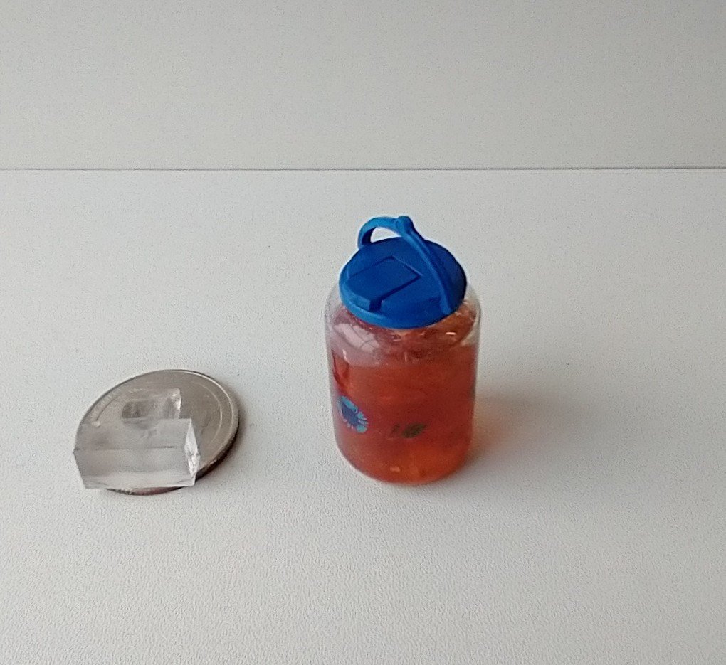 RESERVED for Tanya 1:12 Dollhouse miniature large tea jar filled with faux tea and ice cubes REF Blue lidded