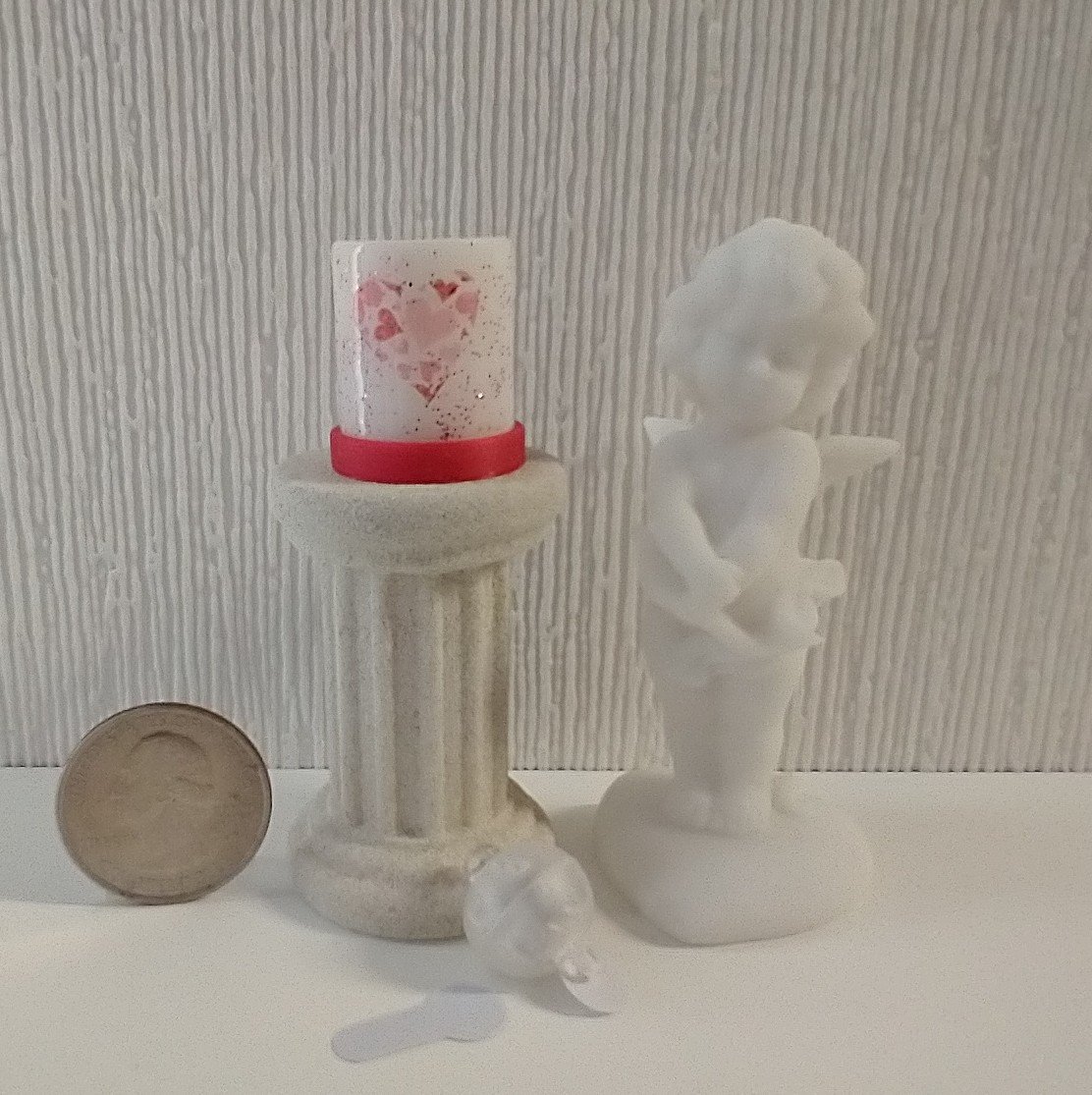 1:12 Dollhouse miniature LOVE candle sleeve or battery lighted candle holder REF Pink glittered & hearts