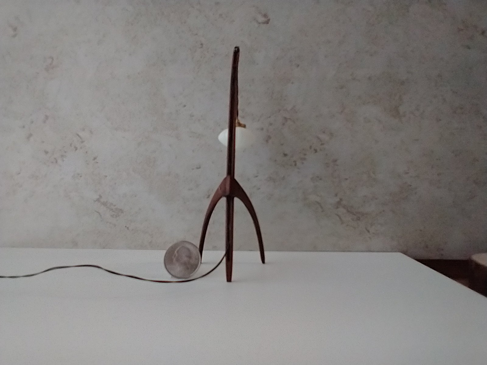 1:12 dollhouse miniature mid-century style floor lamp with sculptural tripod legs in solid cherry Rispal inspired Praying mantis lamp Battery operated LED lamp REF Walnut wood