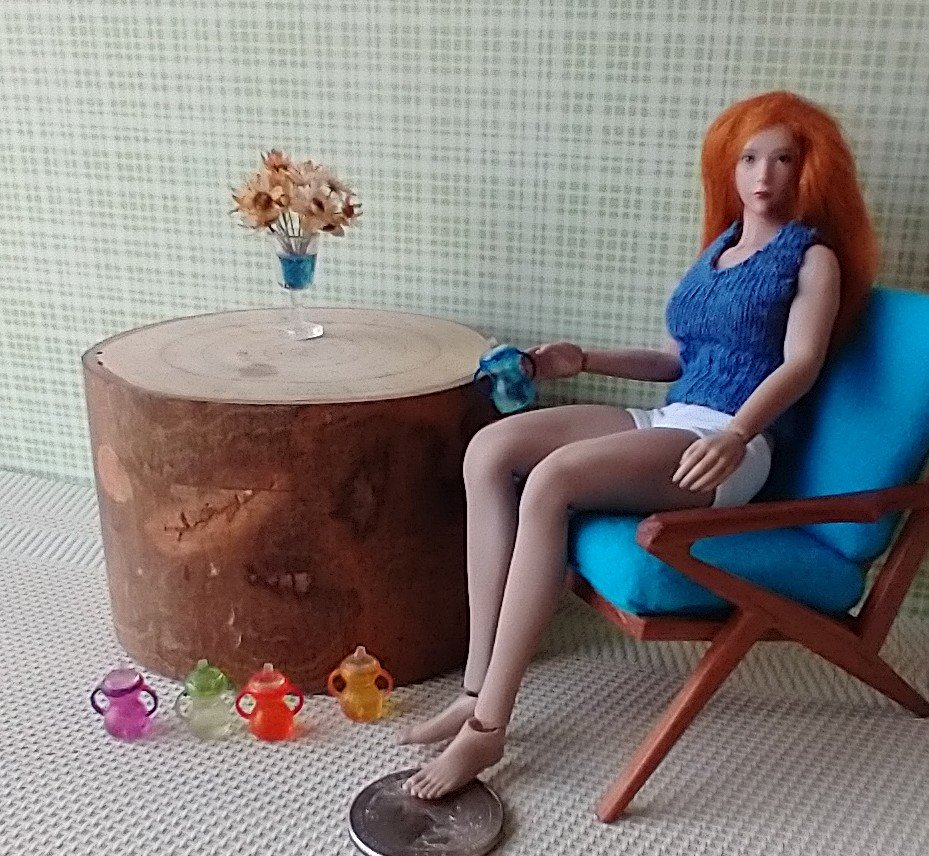 RESERVED 1:12 Dollhouse miniature white sippy cup with easy grip handles hand finished with teddy bear decal REF Blue lid