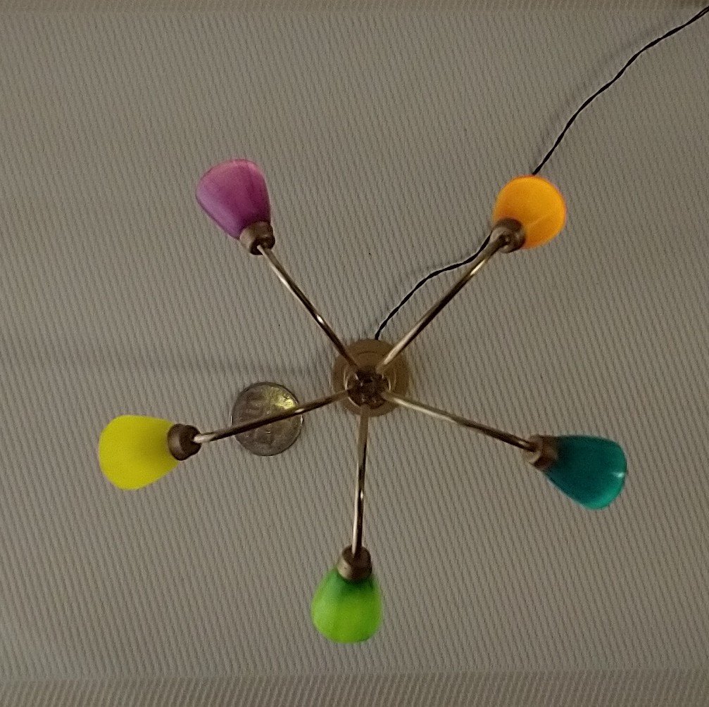 1:12 scale dollhouse mid-century style 5-arm floor lamp with shades in multiple colors