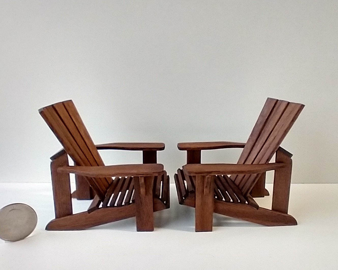 RESERVED for Robin 1:12 Dollhouse 2 walnut adirondack chairs REF 1 pair