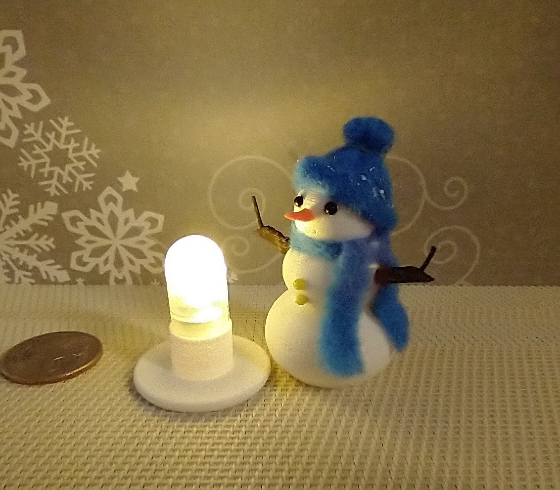 1:12 Dollhouse miniature light up snowman junior with blue felt hat Battery operated holiday decor
