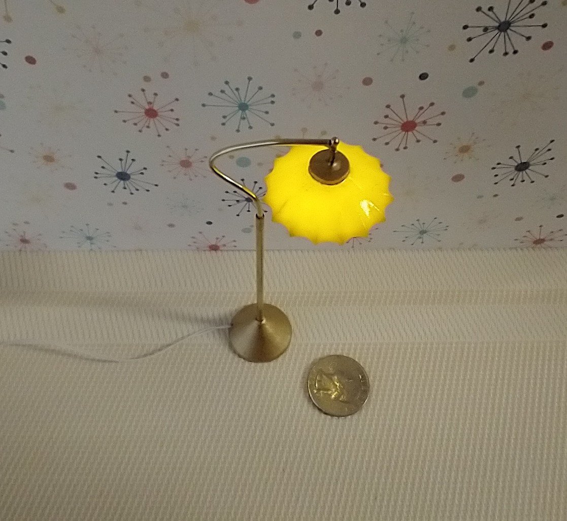 1:12 scale dollhouse mid-century style  cocoon floor lamp Inspired by a vintage Scandinavian design of the 50s Battery operated MCM lamp with external wires REF Curved post