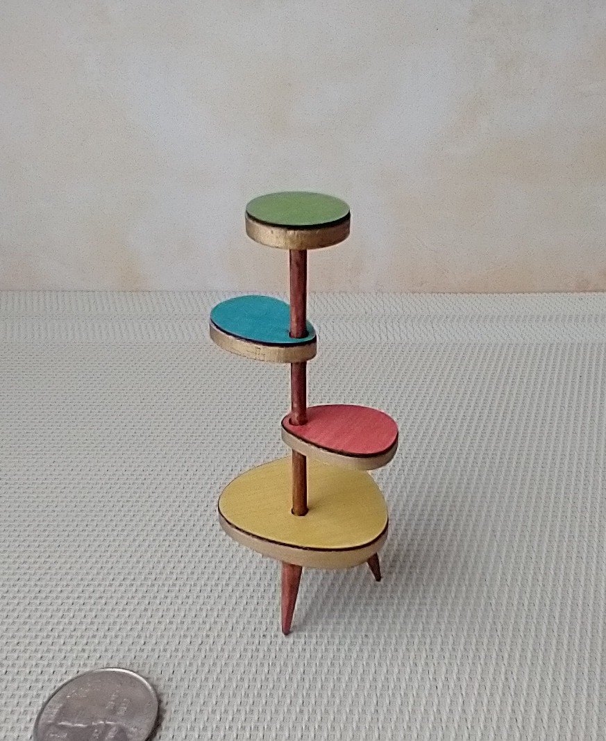 1:12 Dollhouse mid-century style plant stand Formica 4-tiered plant stand or display stand REF green top Plants n accessories NOT included